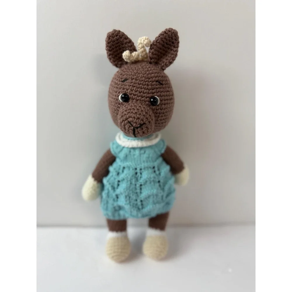 Handmade Llama Doll in a blue dress, stuffed animal, hand‎ crocheted.